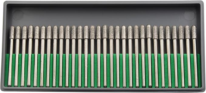 30Pcs 4mm Barrel Head,3mm Shaft,Diamond Stone Abrasive Burs Burr Grit Bits for Rotary Tool Grinding Head Jewelry Lapidary Woodworking (Barrel 4mm)