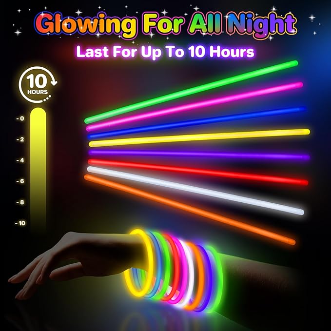 SpringFlower 200Pcs Ultra Bright Glow Sticks, Glow Sticks Bracelets For Kids Party Favors, Glow in The Dark Party Supplies, Glow Decorations, Neon Party Favors Glow Party, Wedding, Birthday