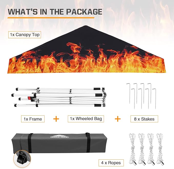 EAGLE PEAK 10x10 Slant Leg Pop-up Canopy Tent Easy One Person Setup Instant Outdoor Beach Canopy Folding Portable Sports Shelter 10x10 Base 8x8 Top (Flame)