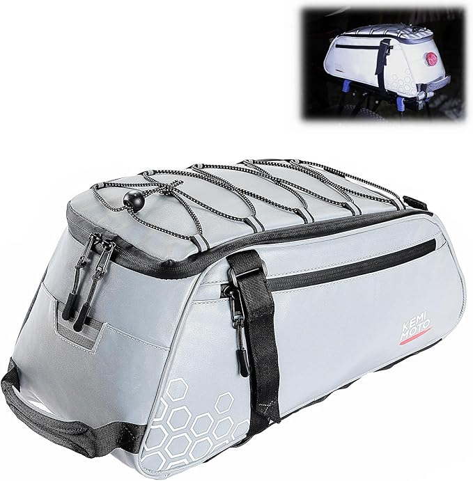 KEMIMOTO 11L Bike Bag for Bicycle Rear Rack, Fully Reflective 3-in-1 Carrying Style Bike Trunk Bag, Water-Resistant E-bike Saddle Pannier Bag with Shoulder Strap for Bike Backpack