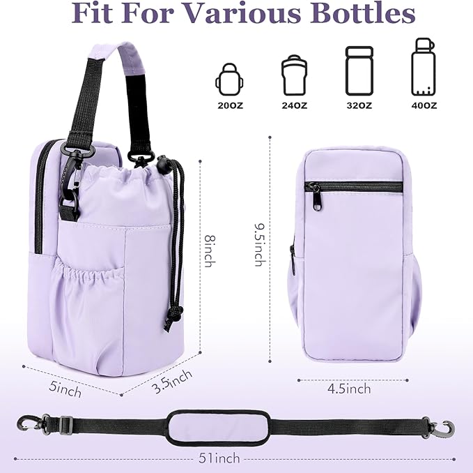 Water Bottle Holder with Strap, 32/40oz Insulation Water Bottle Carrier Bag with Phone Pocket, Water Bottle Sling Bag Crossbody Water Bottle Holder for Hiking Walking