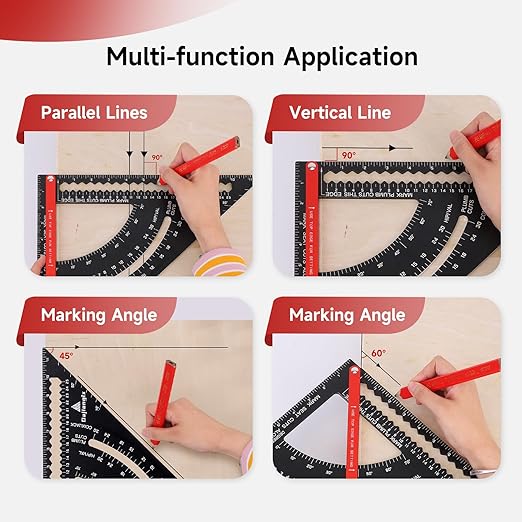 12 Inch Aluminum Carpenter Square, Woodworking Adjustable Rafter Framing Square, Measuring Angle Large Triangle Ruler Layout Tool, Multifunctional Carpentry Square, Gift for Carpenters