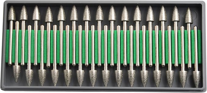 30Pcs 6mm Cone Head,3mm Shaft,Diamond Stone Abrasive Burs Burr Grit Bits for Rotary Tool Grinding Head Jewelry Lapidary Woodworking (Cone 6mm)