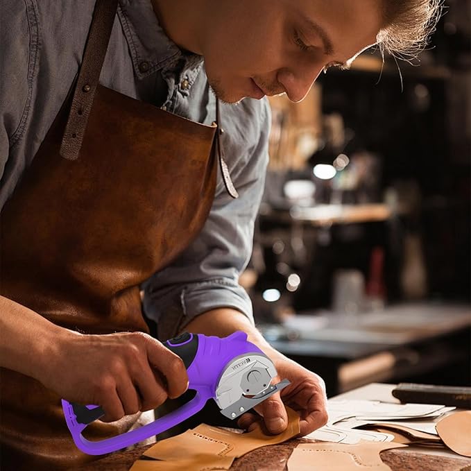 Cordless Electric Scissors,4V Rechargeable Cardboard & Carpet Cutter,Electric Self-Sharpening Rotary Cutter for Fabric,Heavy Duty Scissor with LED Light for Crafts Leather or Plastic Packages,Purple