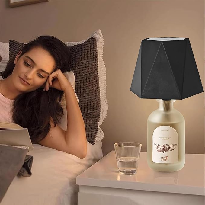 JKEYES 2Pcs Wireless Bottle Lamp 3 Color Stepless Lamp 5000mAh Battery Powered Table Lamp Cordless Table Lamp, Rechargeable LED Desk Lamp for Bedroom, Restaurant & Bar, Gifts(Black)