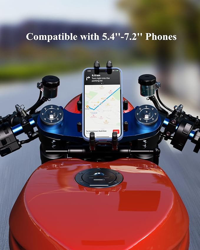 BRCOVAN Anti-Theft Motorcycle Fork Stem Phone Mount Holder with Vibration Dampener & High-Speed Secure Lock, Heavy Duty, Adjustable Size, Big Phone Friendly, Fit for 5.4-7.2'' Cellphone