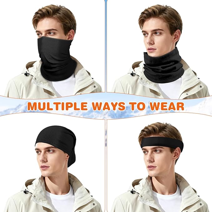 Winter Neck Warmer Gaiter: 2 Pack Thermal Face Cover for Men Women Windproof Fleece Ski Mask for Running Skiing