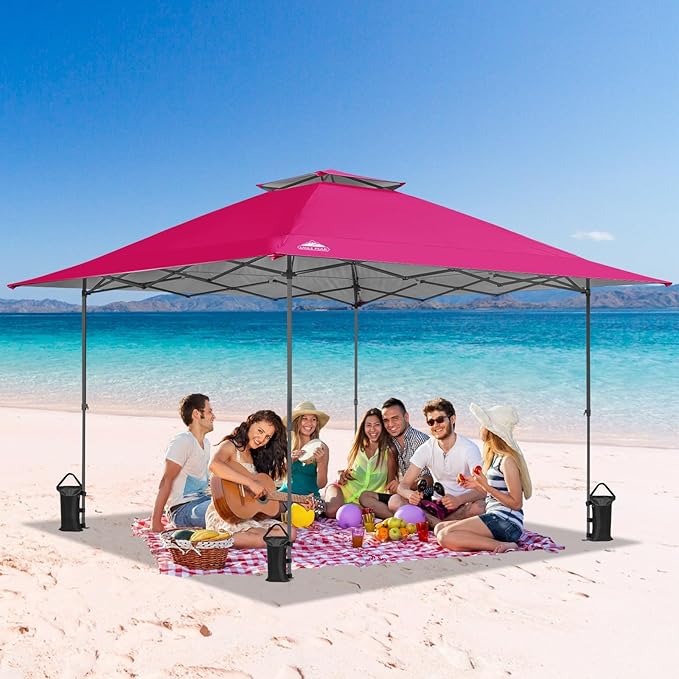 EAGLE PEAK 13x13 Straight Leg Pop Up Canopy Tent Instant Outdoor Canopy Easy Single Person Set up Folding Shelter w/Auto Extending Eaves 169 Square Feet of Shade (Deep Pink)