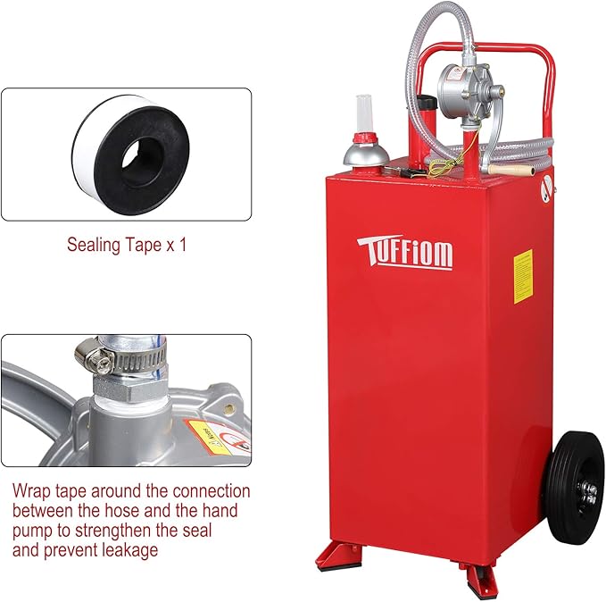 TUFFIOM 30 Gallon Fuel Gas Caddy w/Wheels & Manual Siphon Pump,Portable Diesel Fuel Transfer Storage Tank w/8.9ft Hose,Gasoline Can Container for ATV Car Mowers Tractor Boat