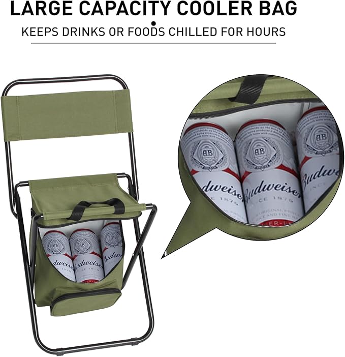 LEADALLWAY Fishing Chair with Cooler Bag Compact Fishing Stool Foldable Camping Chair