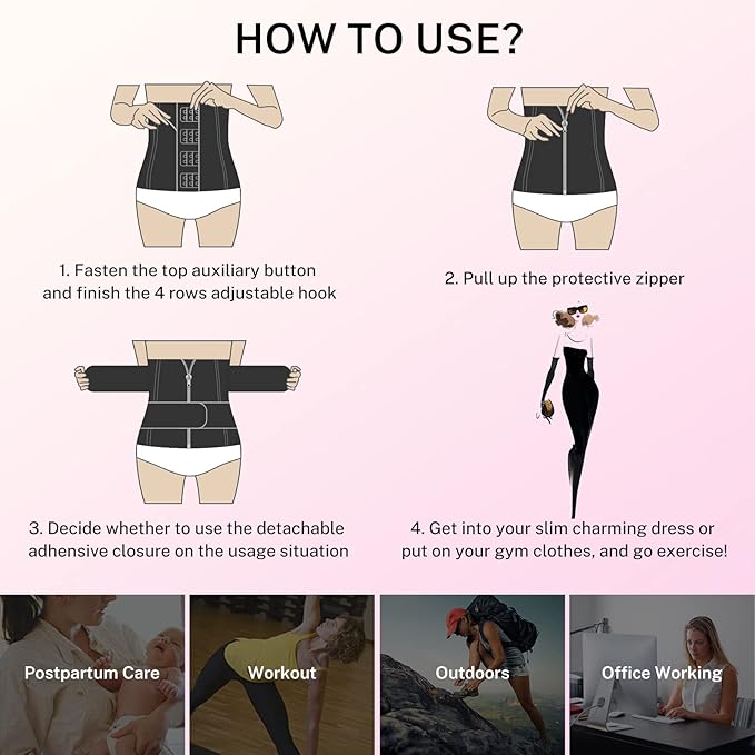 GainKee Clip and Zip Waist Trainer Corset Women Neoprene Worked Out Sweat Vest Body Shaper