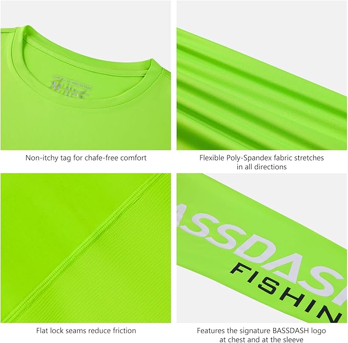 BASSDASH Fishing T Shirts for Men UV Sun Protection UPF 50+ Long Sleeve Tee T-Shirt