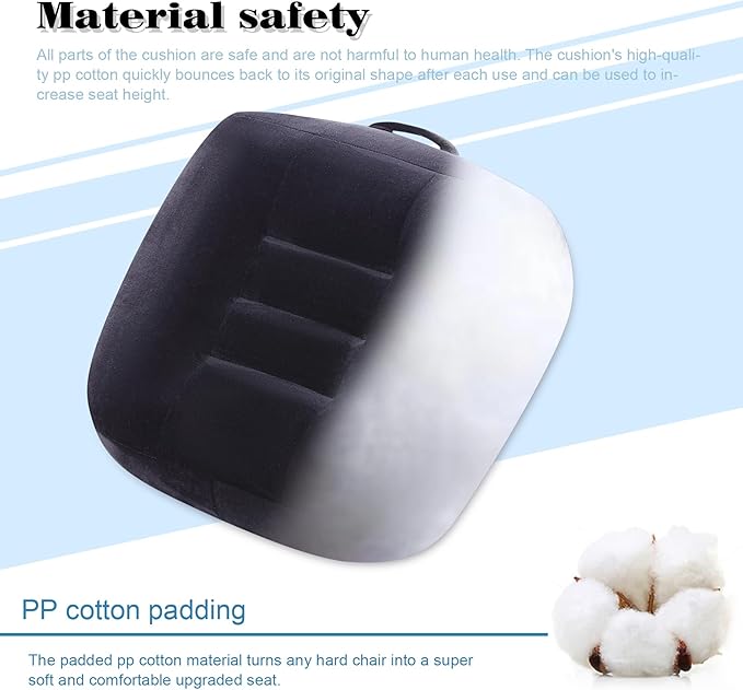 Extra Large Seat Cushion, Thick Chair Cushion Booster for Office Chair, to Rise Height, Velvet Cover with Handle and Anti-Slip Bottom, PP Cotton Filling, Coccyx Pain Relief (Black, X Large)