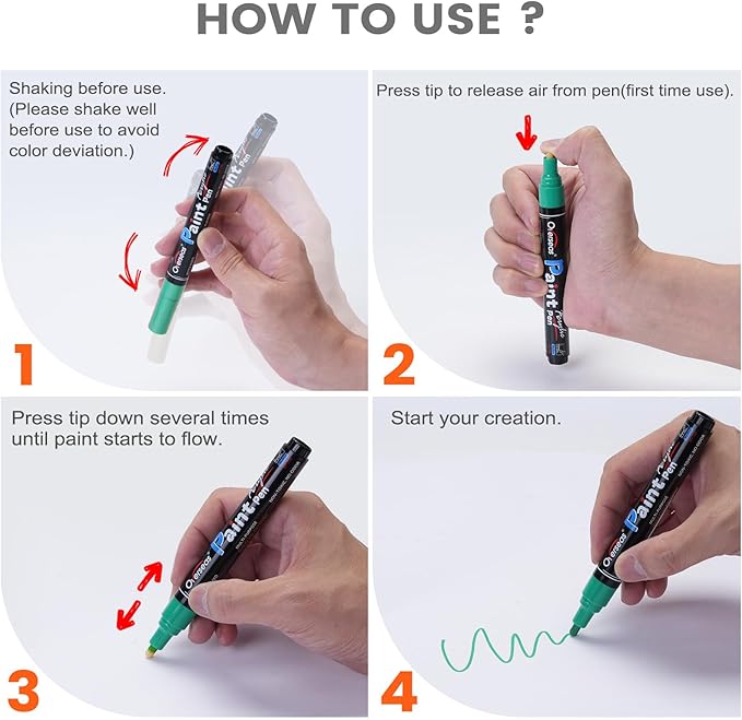 Overseas Red Paint Pens Paint Markers - Permanent Acrylic Markers 8 Pack, Water-Based, Quick Dry, Waterproof Marker Pen for Rock, Wood, Plastic, Metal, Canvas, Glass, Fabric, Mugs. Medium Tip