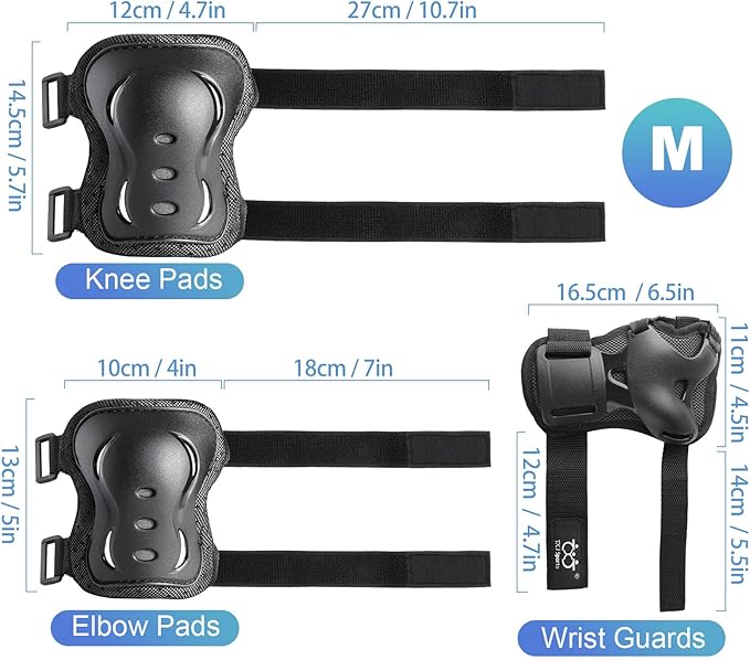 Kids/Youth/Adult Knee Pads Elbow Pads with Wrist Guards Protective Gear Set 6 Pack for Roller Skating Skateboard Cycling Skating Bike Scooter Riding Sports