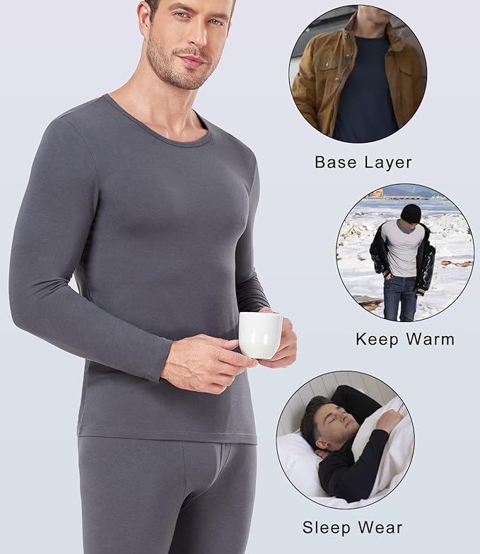 wirarpa Men's Cotton Long Johns Thermal Underwear Set Base Layer Lightweight Long Sleeve Top and Bottom