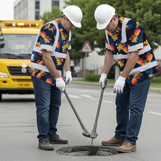 High Visibility Hawaiian Shirt for Men Tropical Shirts Custom Name Floral Outfit Reflective Safety Workwear