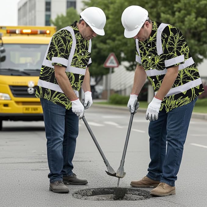 High Visibility Hawaiian Shirt for Men Tropical Shirts Custom Name Floral Outfit Reflective Safety Workwear