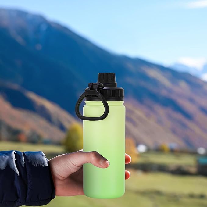 DOMICARE 16 oz Water Bottle Stainless Steel Double Wall Vacuum Insulated Water Bottle with Straw lids & Spout Lid, Leakproof