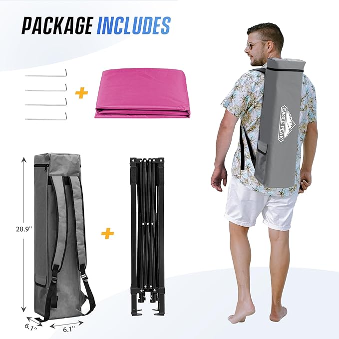 EAGLE PEAK 8x8 Pop Up Canopy Tent with Sidewall, Compact, Portable Slant Leg Instant Sun Shelter for Beach, Sports, & Camping, 8x8 Base 6x6 Top, Pink