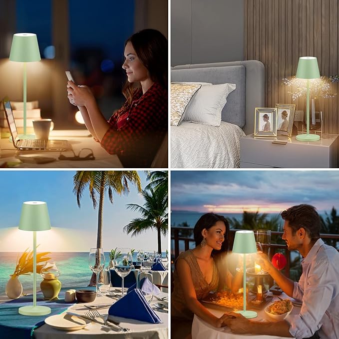 Ralaby IP54 Cordless Table Lamps Portable Rechargeable Battery Operated Lamp, Modern Aluminum Dimmable Indoor/Outdoor Cordless Desk Lamp for/Restaurant/Bar/Cafe/Bedroom (2 Pack,Green,4800mAh)