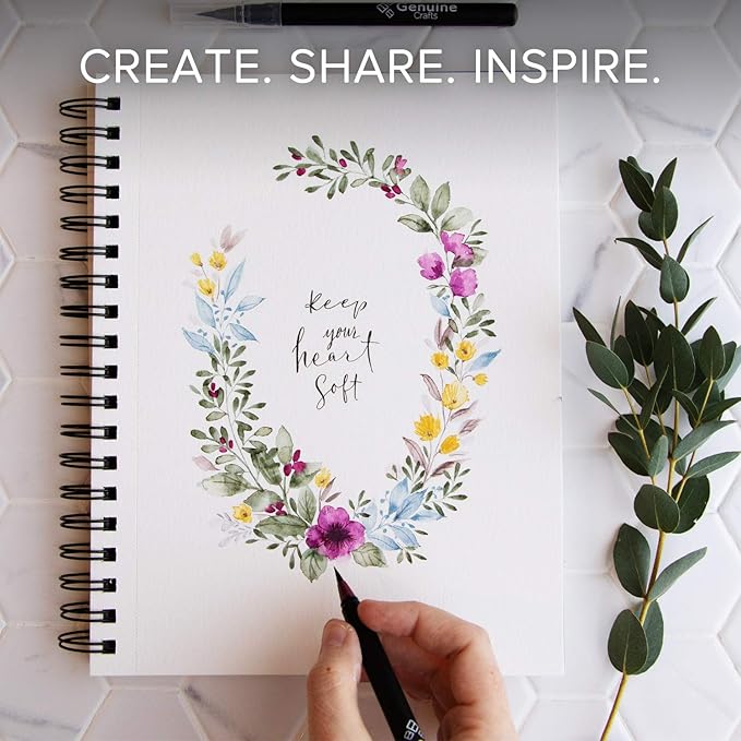 GenCrafts Watercolor Brush Pens – Set of 50 Premium Colors – Real Brush Tips – Washable & Nontoxic Markers – Portable Painting Set