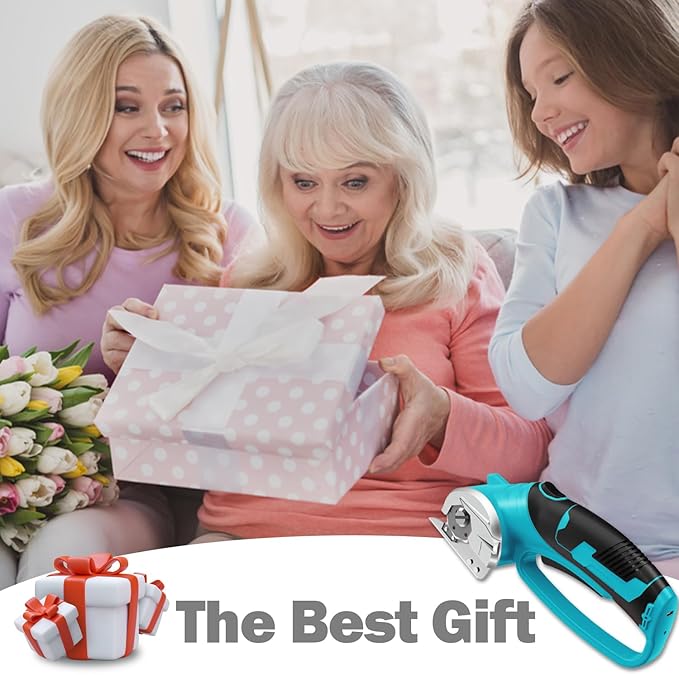 Cordless Electric Scissors, 4V Box Cutter & Cardboard Cutter with Upgrade Blade, LED Light, Safety Lock - Rechargeable Rotary Cutter for Fabric, Leather, Plastic, Sewing, Industrial (Aqua Blue)