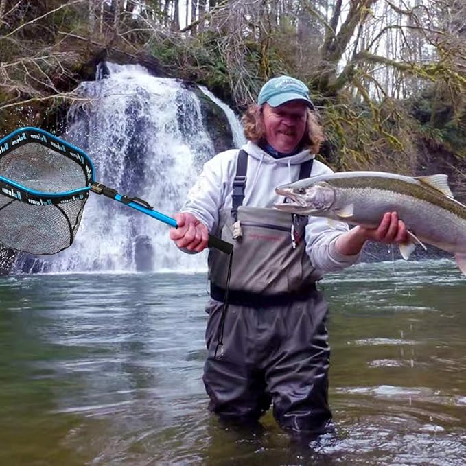 YVLEEN Floating Fishing Net - Folding Fishing Landing Net with Rubber Coating Mesh for Easy Fish Catch and Release, Fishing Net for Freshwater and Saltwater