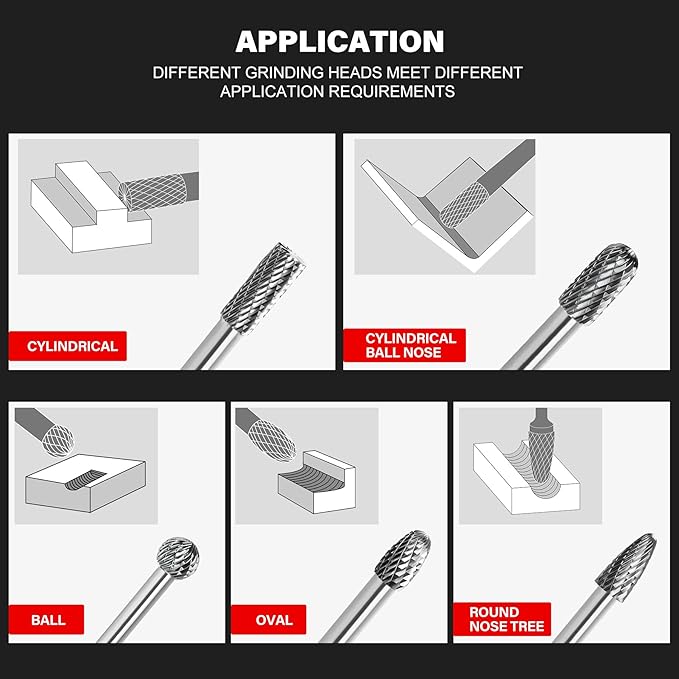 HAUTMEC Tungsten Carbide Rotary Burr Bit – 1/4" Shank, Double Cut Tungsten Rotary File for Die Grinder, Professional Grade, Suit for Metal Carving, Grinding, Engraving & Deburring - HT0449