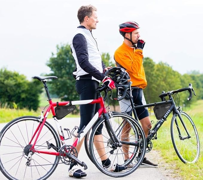 WOTOW Bike Frame Storage Bag, Water Resistant Reflective Bicycle Triangle Bag with Two Side Pockets, Strap-On Under Seat Tool Accessories Pouch for Mountain Road Bike Trip (2L)