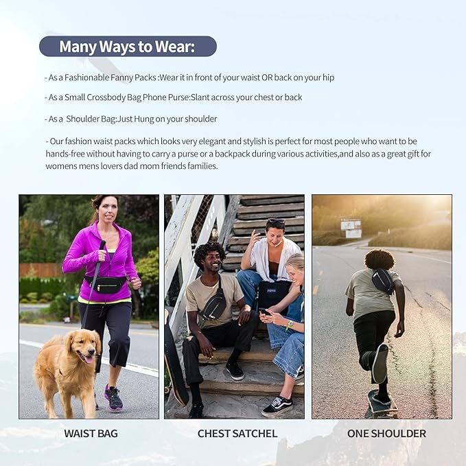 DAITET Crossbody Fanny Pack for Men&Women,Large Waist Bag & Hip Bum Bag with Adjustable Strap for Outdoors Workout Traveling Casual Running Hiking Cycling