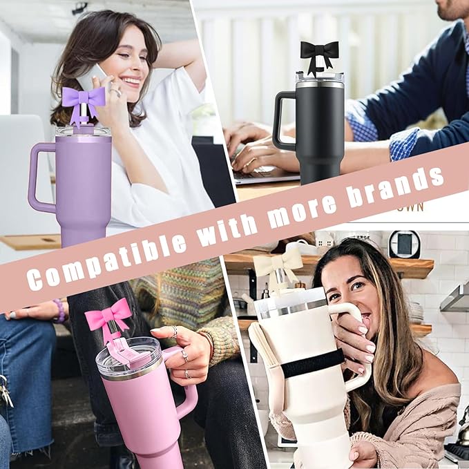 6Pcs Silicone Straw Toppers Covers for Stanley Cups 40/30oz 10mm(0.4in) Dust-Proof Bow Straw Covers Toppers Suitbale for Stanley Cup Accessories Reusable Straws Caps (Colorful B)