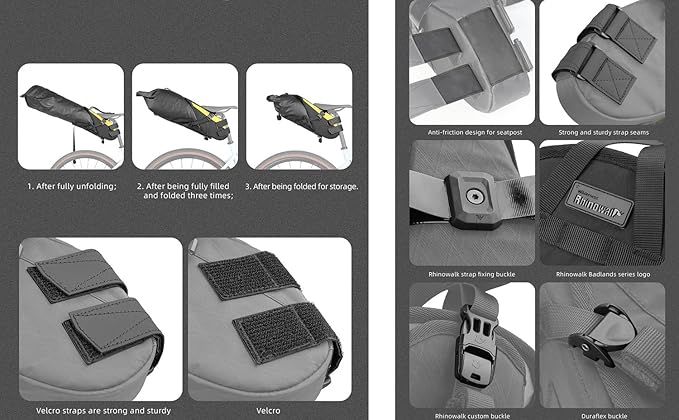 Rhinowalk 14L Waterproof Hardshell Bike Saddle Bag – Two-Piece Rear Seat Bag Tear-Resistant, No-Screw Installation, Fits Most Bikes-Black