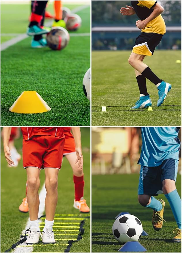 Speed Agility Training Equipment Set - 20ft Agility Ladder, 10 Disc Cones, Resistance Parachute, 5 Resistance Bands & Carry Bag | Football Soccer Basketball Fitness Drills for Kids Adults