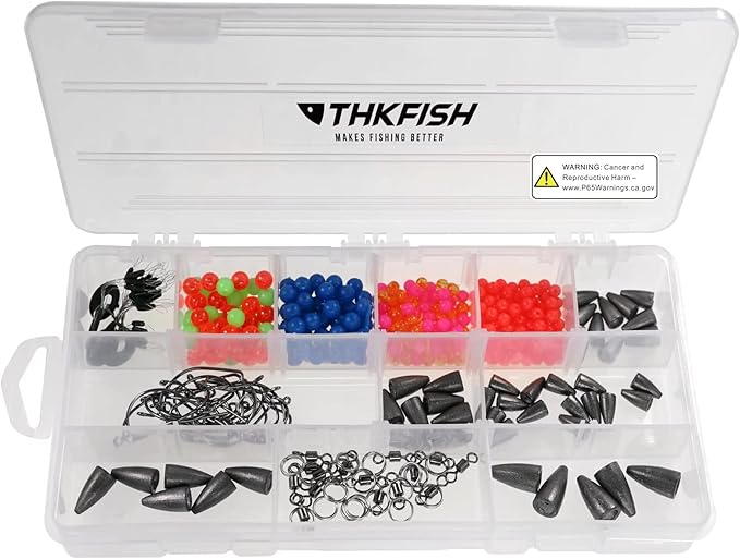THKFISH Texas and Carolina Fishing Rig Bass Fishing Bullet-Weights for Fishing Sinkers Hooks Rolling Barrel Fishing Swivels Beads Rings Fishing Tackle Kit 35pcs/339pcs/389pcs