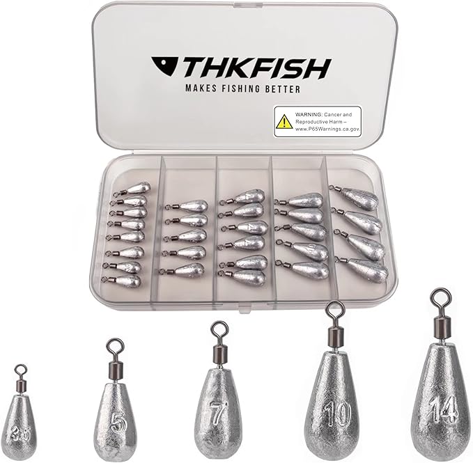 THKFISH Fishing Weights Sinkers Set, 60PCS Fishing Sinker Drop Shot Weights Kit,Drop Shot Rig Wacky Hooks for Saltwater Freshwater Bass Fishing