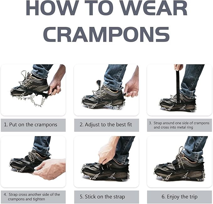 Ice Trekkers for Boots - Crampons Ice Cleats Traction Snow Grips for Boots Shoes with 23 Stainless Steel Spikes Anti Slip for Walking,Hiking,Climbing,Fishing and Mountaineering