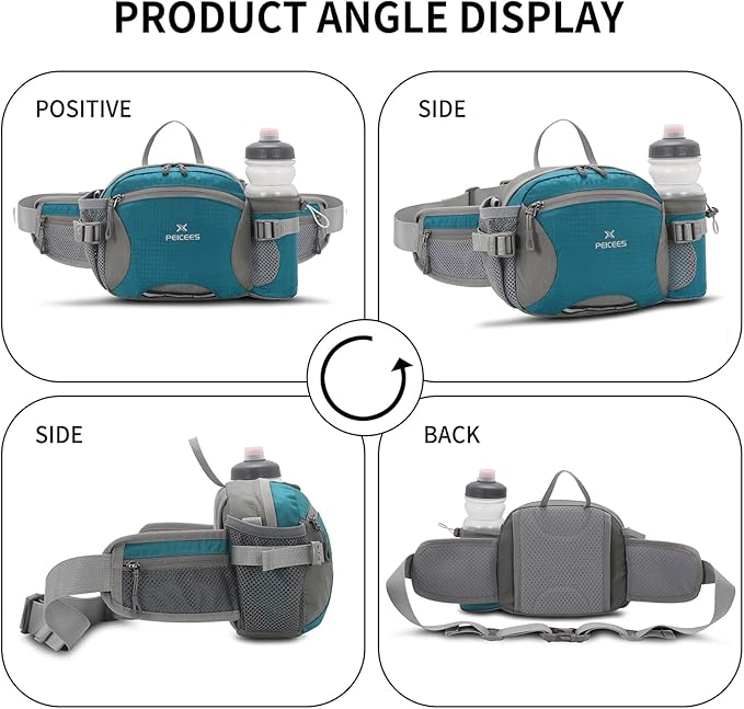 Peicees Hiking Fanny Pack Large Waist Bag for Men Women with Bottle Holder Water Resistant Lumbar Pack for Hiking Camping Fishing Outdoor (Bottle Not Included)