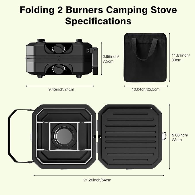 Camping Stove Portable Propane Camp Stove with 3 Pot Set, 2 Burners Foldable Gas Stove with Independently Adjustable Heat,Camping Stove Propane for Outdoor Cooking,Tailgating & Backyard Gathering,BBQ