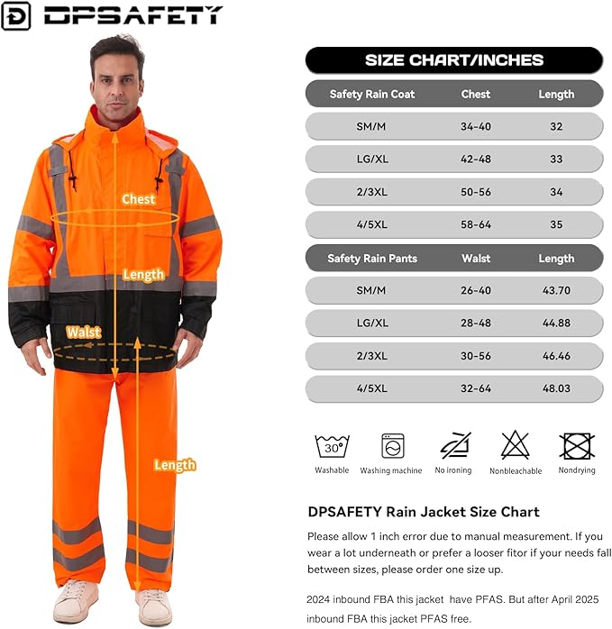 Hi Vis Safety rain Jacket,Reflective Class 3 Rain coat with Inner Mesh Lining and Pockets High Visibility Waterproof work Rain Suits for men&women(Tangerine,SM/MD)