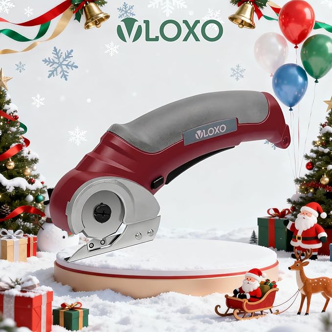 VLOXO Cardboard Cutter, Cordless Electric Scissors with Safety Lock, 4.2V Electric Box Cutter Multi-Cutting Tools, Rechargeable Powerful Scissors for Carpet Leather Felt with Storage Box