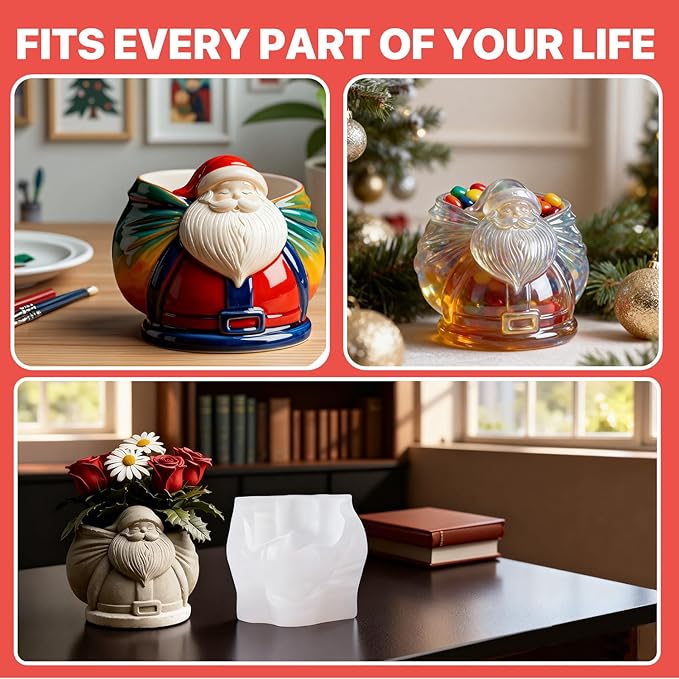 Christmas Santa Claus Silicone Molds - Reusable Epoxy Resin Molds for DIY Casting with Resin, Plaster, Concrete, Ideal for Making Small Item Storage, Candle Containers & Home Decor Crafts Molds