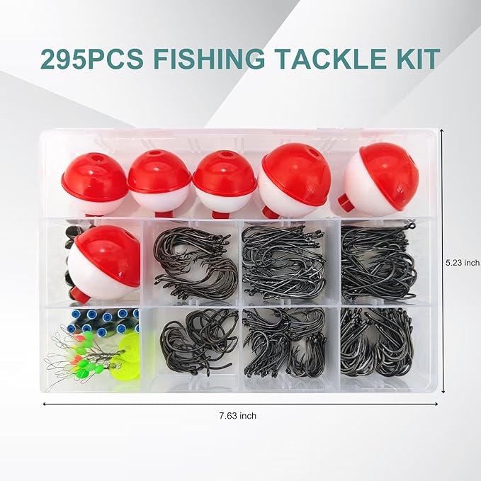 147/295 PCS Fishing Tackle Kit, Including Fishing Hooks, Bobbers, Octopus Circle Baitholder Hooks, Sinker Weights for Bass Trout Catfish Panfish