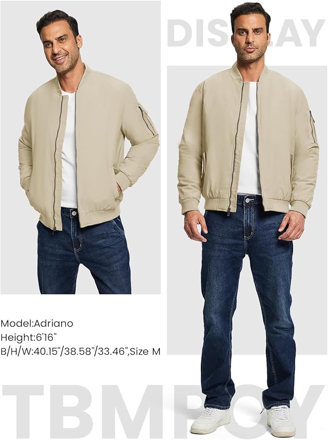 TBMPOY Men's Fall Jacket Winter Windbreaker Bomber Zip Up Padded Softshell Warm Windproof Casual Coat