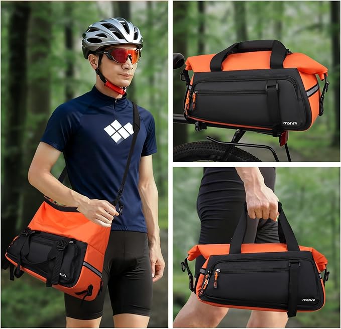 MOSISO Bike Rack Bag, 13-24L Expandable Top Layer Bicycle Rear Trunk Bags, Bike Rear Seat Pouch Cycling Luggage Handbag with Shoulder Strap for Road Mountain Cycling Traveling Commuting, Black&Orange