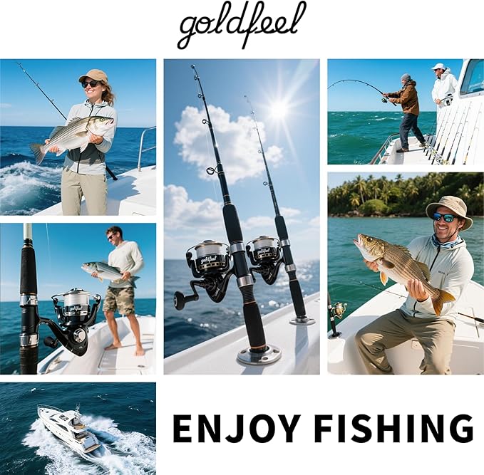 GOLDFEEL 6.9 Ft Carbon Fiber Fishing Rod and Reel Combo - Medium Power Fast Action Spinning Rod with Pre-Spooled Reel, Portable Travel Case for Saltwater Freshwater Fishing