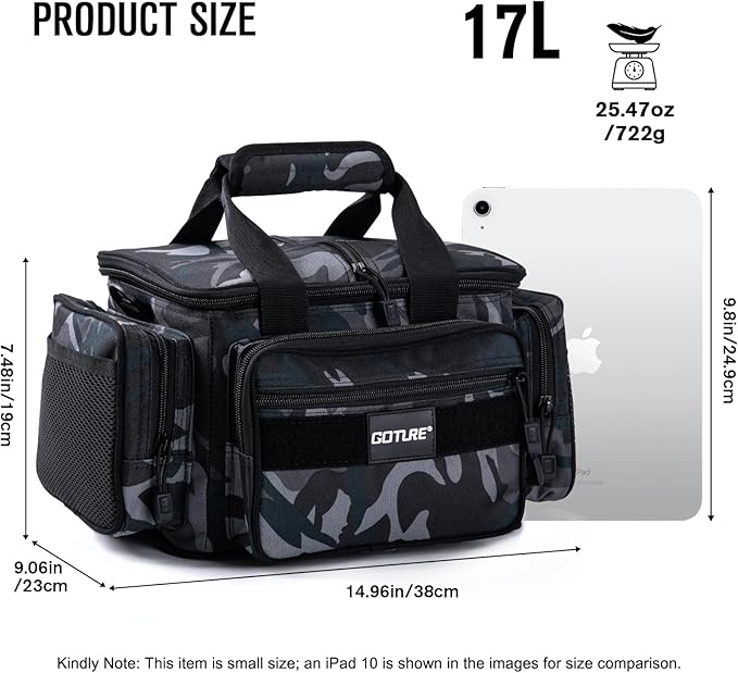 Goture Fishing Tackle Bag, Soft Side 600D Water-Resistant Cross Body Sling Fishing Bag, Small Saltwater Gear Storage Tactical Bags Store Up to 3 3600 Tackle Boxes(Not Included),14.96"x9.06"x7.48"