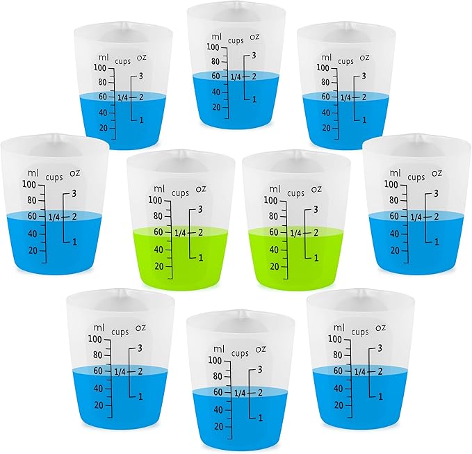 10Pcs Silicone Resin Mixing Measuring Cups 100ml for Resin Supplies, Easy-to-read Black Marks, Non-stick Reusable Silicone Pouring Cups for Epoxy Mixing