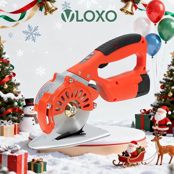 VLOXO Cordless Electric Rotary Scissors Power Fabric Cutter Rechargeable Rotary Cloth Scissors Adjustable Speed Electric Cutter with 2 Battery for Cutting Fabric Carpet Leather Multi-Layer Cloth