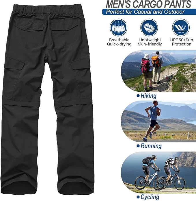 Mens Hiking Pants Quick Dry Lightweight Fishing Convertible Zip Off Safari Trousers